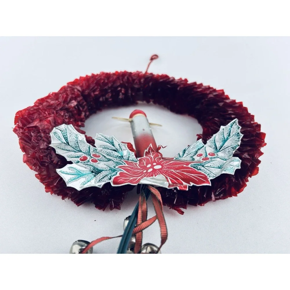 Vintage Glolite Electric Red Cellophane Christmas Wreath Light Up - Works!